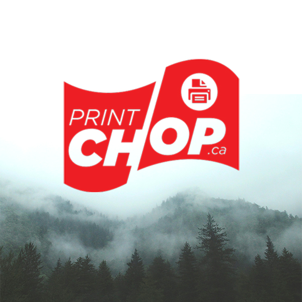 Print Chop Logo with forest background.